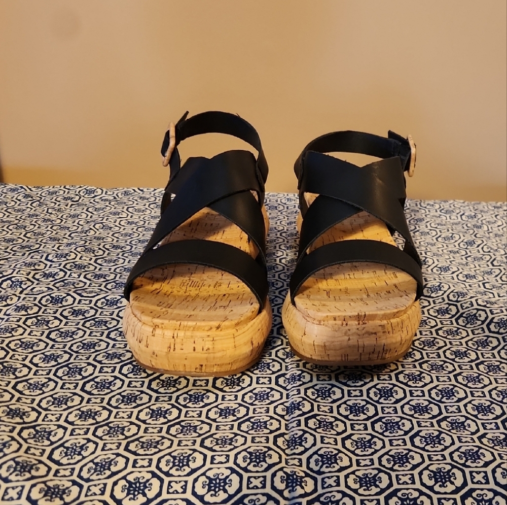 Kork-Ease Black and Tan Strappy Sandals